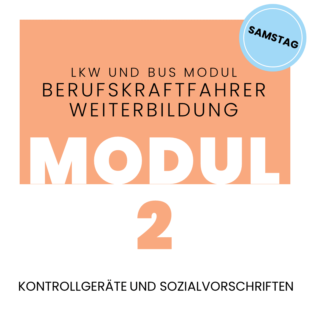 Grafik zur Berufskraftfahrer-Weiterbildung Modul 2: Kontrollgeräte und Sozialvorschriften, Schulung am Samstag.